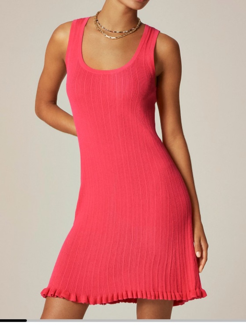 J. Crew Ribbed Ruffle-Trim Sweater Dress, Ultra Fine Cotton - Bright Coral (XL)